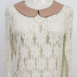 Paper Dolls Top Large White Beige Sheer Floral